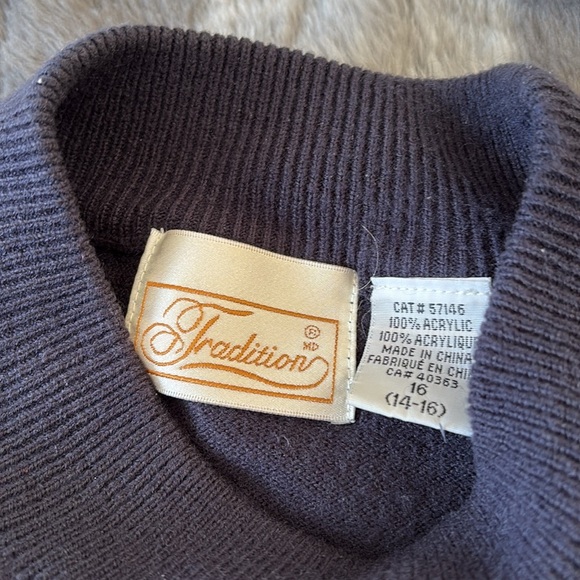 Vintage Traditions Navy Argyle Knit Top |Size 16| Preppy Short Sleeve Sweater | - Picture 2 of 4